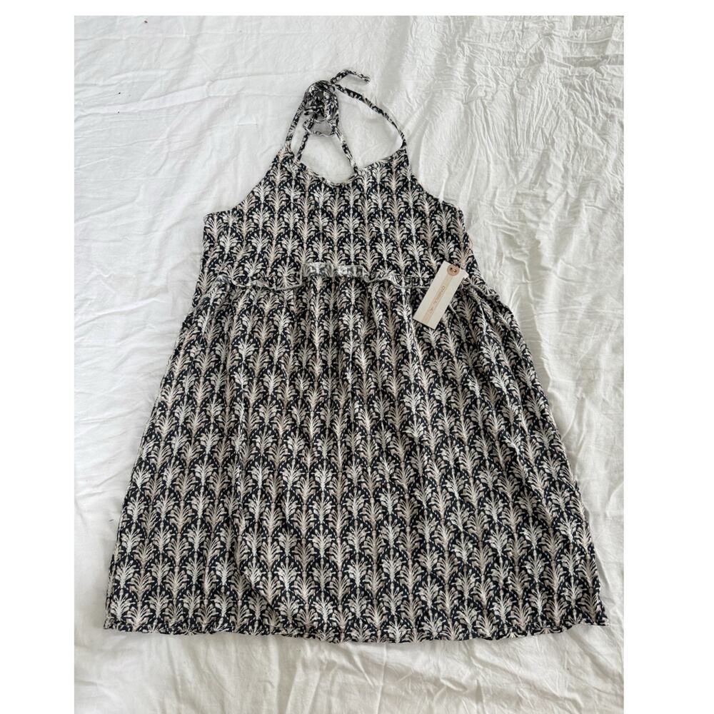 O'Neill Black White Floral Halter Sundress Short Strappy Sleeveless L SP8816004
